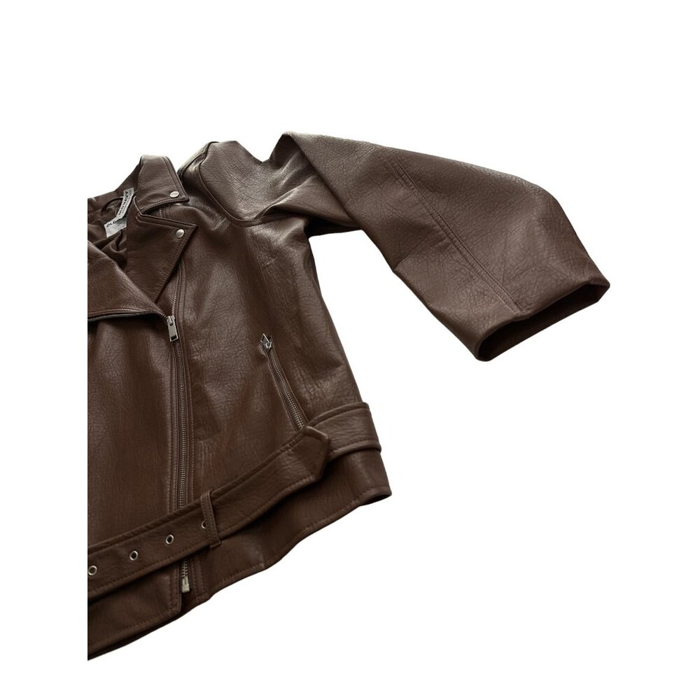 NWT Old Navy Brown Moto Jacket Faux Leather Biker  Waist Belt Size XXL - Picture 5 of 8